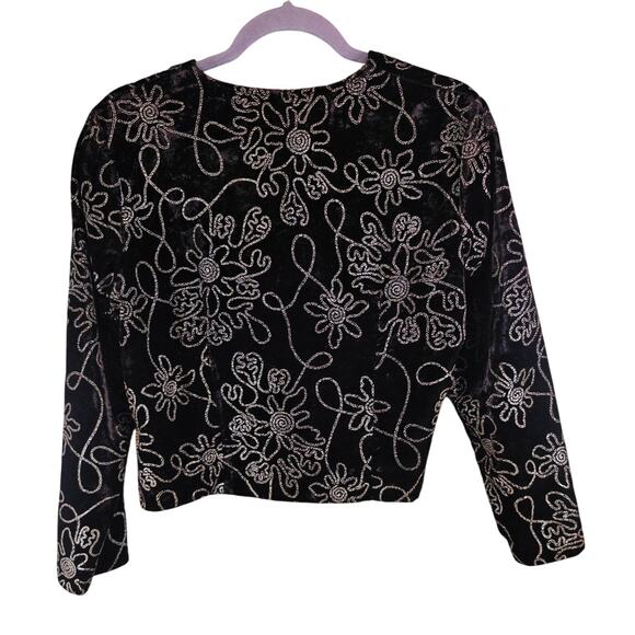 Byer California Très Paquette Black Velvet Dress Jacket Floral Embroidery Ornate - Picture 3 of 5